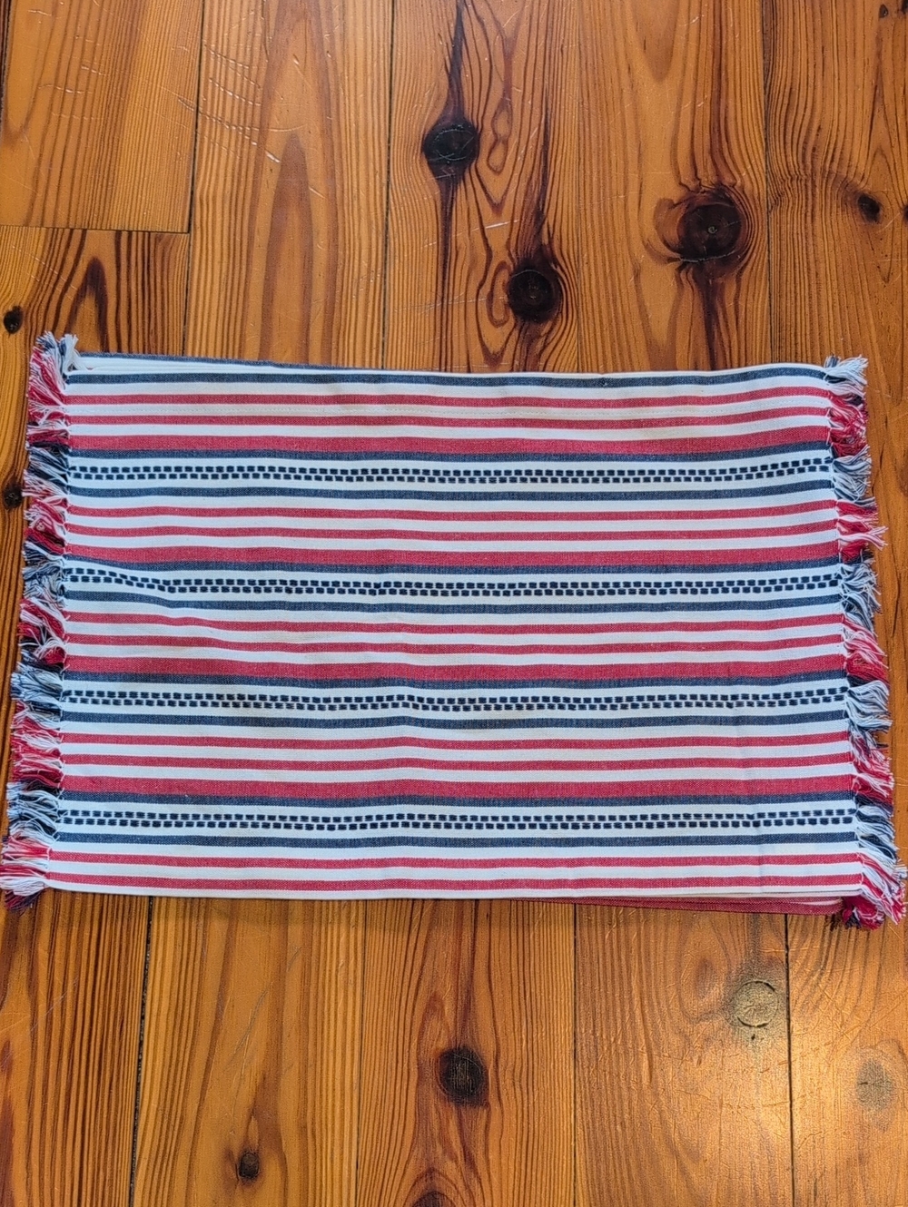 Pier 1 Red, White & Blue Stripe Fringed Cotton Placemats  Set of 4 Vintage